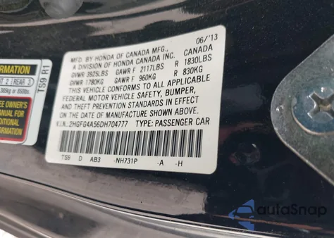 2013 Honda Civic Si from USA, damaged, VIN 2HGFG4A56DH704777